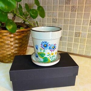 Vintage Speckled Stoneware small flower pot and saucer made in Japan